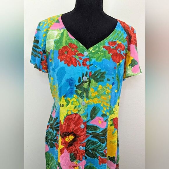 Jams World Blue Garden Y2k Beach Coastal Tropical Island Vibe Bohemian Dress MD - Picture 3 of 9